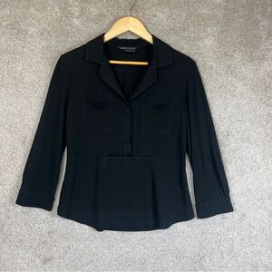 BCBG Maxazria Shirt Womens Small Black 3/4 Sleeve Stretch Collared- 2078*